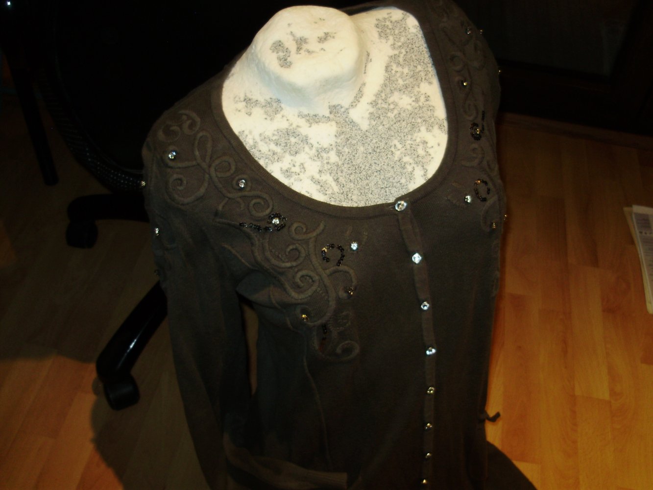 Cream Strickmantel grau ausgefallen Steine L
