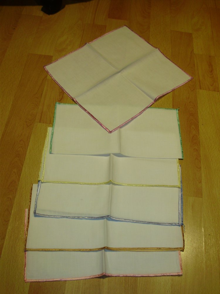 Taschentuch Set Vintage 6 Taschentücher weiß mit buntem Rand NEU