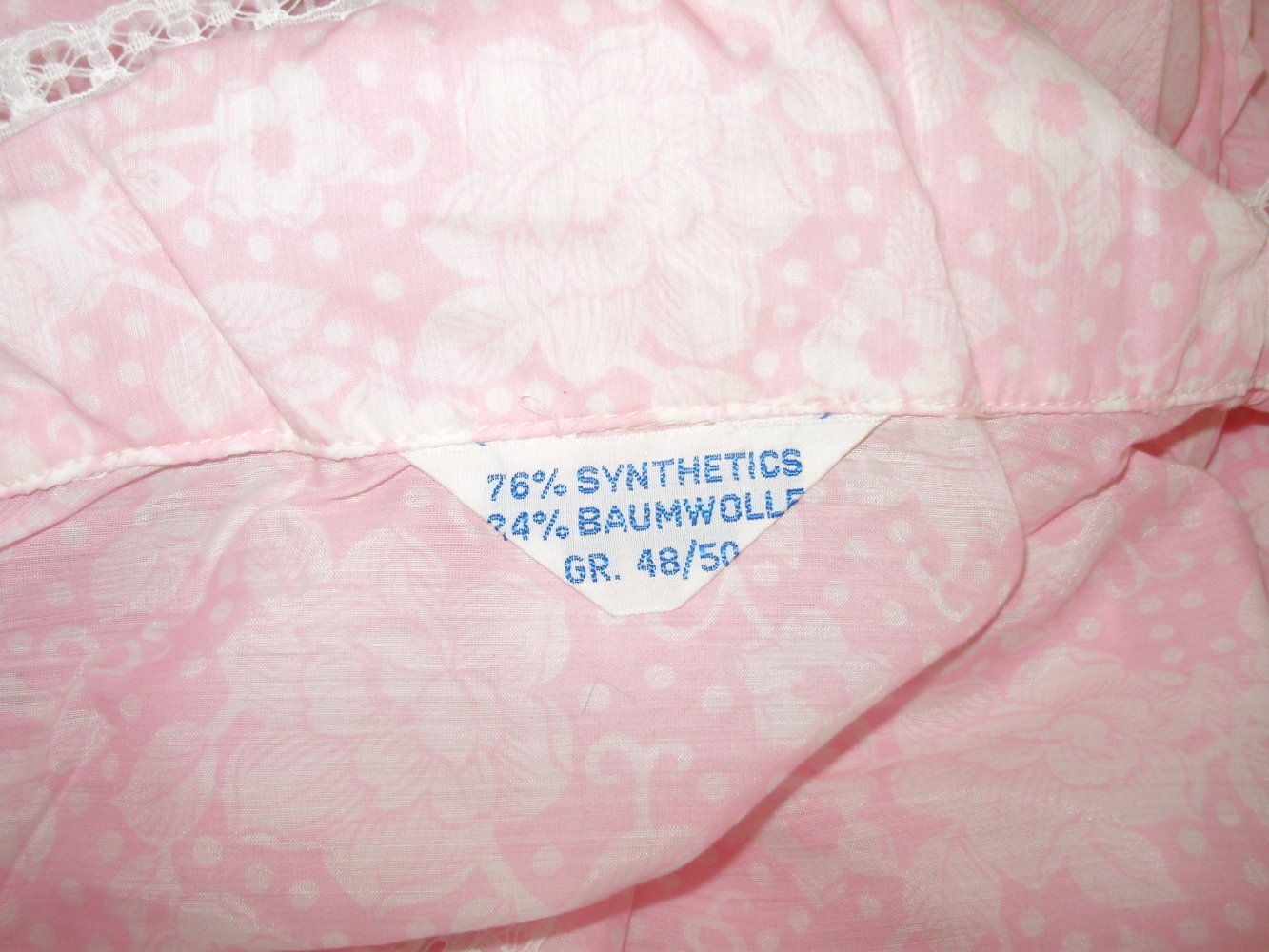Vintage Langarm Nachthemd rosa weiß Spitze 48/50 NEU