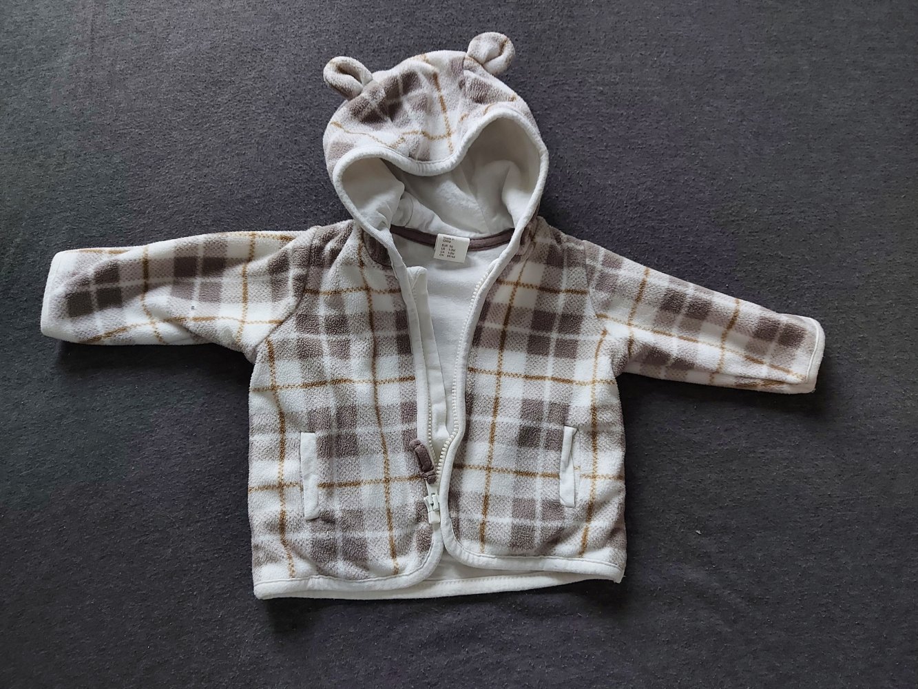 weiß-beige-braun karierte Kapuzenjacke mit Öhrchen Gr. 56