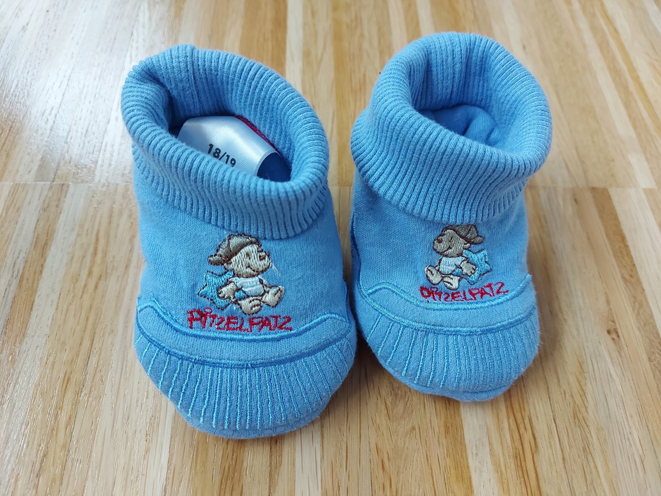 kuschelige blaue Pitzelpatz-Hausschuhe für Babys, Gr. 18/19