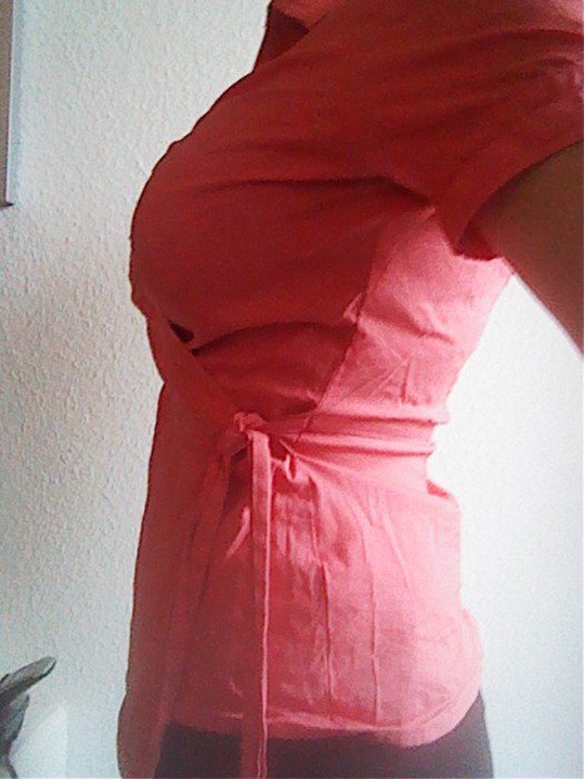 Bluse Wickelbluse koralle lachs Puffärmel kurzärmelig H&M Gr. 40